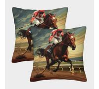 kaiyun 3D Printed A Horse in A Race Throw Pillow Covers Cartoon Theme Square Cushion Cover Decorative Super Soft Pack of 2 for Sofa Couch Bed 50x50cm