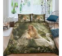 kaiyun 3D Printed Ancient Celtic Goddesses, Snow Lotus And Swans Bedding Set with Pillowcase, Duvet Cover with Zipper Closure,Soft Microfiber Quilt Cover Single（135x200cm）