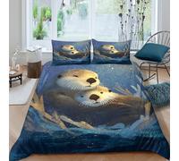 kaiyun 3D Printed Mother And Baby Otter Snuggle at Sea Bedding Set with Pillowcase, Duvet Cover with Zipper Closure,Soft Microfiber Quilt Cover Double（200x200cm）