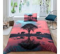 kaiyun 3D Printed South Africa Scenery Bedding Set with Pillowcase,Elephants Zebras Duvet Cover with Zipper Closure,Soft Microfiber Quilt Cover Single(135x200cm)