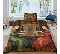 kaiyun 3D Printed The Fortunes Sitting at A Loom Bedding Set with Pillowcase,Medieval Style Duvet Cover with Zipper Closure,Soft Microfiber Quilt Cover Single（135x200cm）