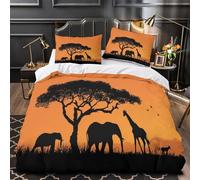 kaiyun 3D Printed Trees, Elephants, Giraffes Bedding Set with Pillowcase,African Savannah Landscape Duvet Cover with Zipper Closure,Soft Microfiber Quilt Cover Super King(260x220cm)