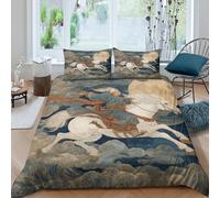 kaiyun 3D Printed White Horse And Rider, Clouds And Bright Moon Bedding Set with Pillowcase, Duvet Cover with Zipper Closure,Soft Microfiber Quilt Cover King（220x240cm）