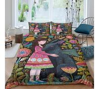 kaiyun 3D Strange Creature And Little Girl Comforter Cover Set Microfibre Duvet Cover Printed Bedding Set Easy-Care Quilt Cover 3Pcs with Pillowcase Double（200x200cm）