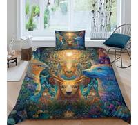 kaiyun 3D The Forest Spirit Is Full of Love And Harmony, Shining Brightly Comforter Cover Set Microfibre Duvet Cover Printed Bedding Set Easy-Care Quilt Cover 3Pcs with Pillowcase Single（135x200cm）