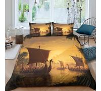 kaiyun 3D Viking Longships, Ancient Egyptian Pyramids Duvet Cover Sets Bedding 3Pcs Comforter Cover Soft & Cosy Printed Microfibre Quilt Covers Single（135x200cm）