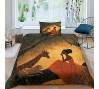 kaiyun 3D Young Black Woman, Giraffe, Leopard Duvet Cover Sets Bedding 3Pcs Comforter Cover Soft & Cosy Printed Microfibre Quilt Covers Single（135x200cm）