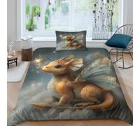 kaiyun 3Pcs Bedding Set Cute Little Dragon Printed Quilt Cover,3D Spewing Sparks Duvet Cover for Kids Adult, Microfibre, With Zipper Closure Set Single（135x200cm）