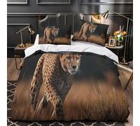 kaiyun 3Pcs Bedding Set Leopard Running on The Golden Savannah Printed Quilt Cover,3D Duvet Cover for Kids Adult, Microfibre, With Zipper Closure Set Super King（260x220cm）