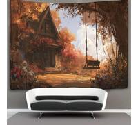 kaiyun 70cmx100cm Tapestry Cozy Cottage, Old Wooden Swing Tapestries 3D Printing Wall Hanging Home Decorations