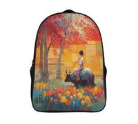 kaiyun A Boy Riding on The Back of A Large Buffalo Playing The Flute Backpacks 3D Printed Daypack for Boys Girls And Middle School Students 16 inch Large Capacity Bookbags