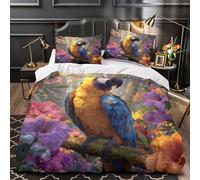 kaiyun A Colorful Parrot in The Jungle 3D Printed Comforter Cover Sets Duvet Cover 3 Piece Microfibre Bedding Quilt Covers with Pillowcase And Zipper Super King（260x220cm）