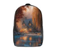 kaiyun A Cozy Stone House, Elegant Weeping Willows Backpacks 3D Printed Daypack for Boys Girls And Middle School Students 17inch Large Capacity Bookbags
