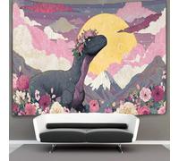 kaiyun A Dinosaur Wearing A Flower Wreath, Mountains, And Clouds Tapestry Wall Hanging Bedroom Home Decor 130cmx150cm