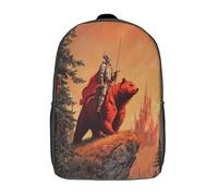 kaiyun A Knight Riding on The Back of A Red Bear Standing on A Hill Backpack for School Kids Elementary Middle Travel Bag Boys Girls Lightweight Schoolbag 17inch