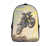 kaiyun A Man Riding An Off-road Motorcycle Jumps in The Air Childrens Premium Backpack School Rucksack Travel Bag Boys Girls with Side Mesh Pocket And Zipped Pocket 39x29x16cm