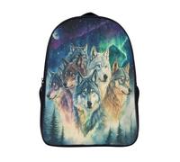 kaiyun A Pack of Wolves Backpacks Kids Aurora And Starry Sky As Background Schoolbag with Adjustable Shoulder Strap Casual Daypack Sports Gym Outdoor 16 inch