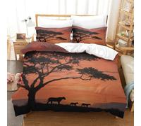 kaiyun A Silhouette of An African Tree, A Lioness, And Two Cubs 3D Duvet Cover, Bedding Sets, Microfibre 3 Piece Quilt Bed Set,Comforter Cover with Pillowcase King（220x240cm）