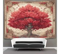 kaiyun A Vibrant Red Tree of Life, Ancient Symbols And Hieroglyphs Tapestry, Art Wall Hanging Decoration for Living Room Bedroom & Dorm 130cmx150cm
