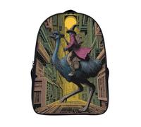 kaiyun A Wizard Rides An Emu through The Streets of A Futuristic City Backpack for School Kids Elementary Middle Travel Bag Boys Girls Lightweight Schoolbag 16 inch