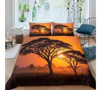 kaiyun Acacia Trees on The African Savanna Printed Comforter Cover Set 3D Print Quilt Covers Microfibre Bedding 3 Pcs Set with Pillow Case for Kids Teens Adults Super King（260x220cm）