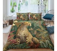 kaiyun African Cheetah Bedding Set 3D Printed Dense Forest Duvet Cover Soft Microfiber Quilt Cover Comforter Cover 3 Piece for Teens Boys Girls Double(200x200cm)
