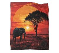 kaiyun African Elephant Throws Savanna Sunset Scene Blankets Super Soft Lightweight Warm Comfortable Sofa Duvet Cover Travel 70x80inch(180x200cm)