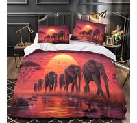 kaiyun African Elephants on The Savannah Printed Comforter Cover Set 3D Print Quilt Covers Microfibre Bedding 3 Pcs Set with Pillow Case for Kids Teens Adults Super King（260x220cm）