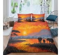 kaiyun African Savannah 3D Duvet Cover, Elephant Printed Bedding Sets,Microfibre Quilt Covers 3 Piece Set, with Pillowcase for Kids Teens Adults Double(200x200cm)