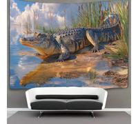 kaiyun Alligator Basking in The Sun on The Shore of The Swamp Tapestry Wall Hanging, for Bedroom Decor Birthday Party Celebration Or Garden Backdrop 130cmx150cm