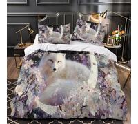 kaiyun An Elegant Silver Fox Under The Crescent Moon 3D Duvet Cover,Microfibre Bedding Sets, Easy-Care Printed Quilt Covers, 3 Piece Comforter Cover for Kids Teens Super King（260x220cm）