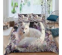 kaiyun An Elegant Silver Fox Under The Crescent Moon Duvet Cover Set 3D Print 3Pcs Bedding Set,Easy-Care Quilt Cover,with Pillowcase for Kids Teens Adults Double（200x200cm）