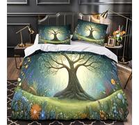 kaiyun An Oak Tree in The Forest with Spring Flowers in Bloom Bedding Set 3D Printed Duvet Cover Soft Microfiber Quilt Cover Comforter Cover 3 Piece for Teens Boys Girls Super King(260x220cm)