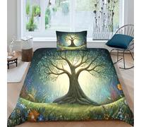 kaiyun An Oak Tree in The Forest with Spring Flowers in Bloom Duvet Cover Set 3D Print Bedding Pattern Microfibre With Pillowcase For Kid Teens Adults Single(135x200cm)