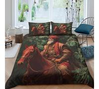kaiyun Ancient Mesopotamians on Red Horses Printed Comforter Cover Set 3D Print Quilt Covers Microfibre Bedding 3 Pcs Set with Pillow Case for Kids Teens Adults Double(200x200cm)