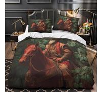 kaiyun Ancient Mesopotamians on Red Horses Printed Duvet Cover Set 3 Piece Microfiber Quilt Cover 3D Patterned Easy Care Bedding Set - Shrink & Fade Resistant Super King(260x220cm)