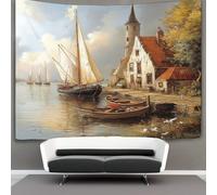 kaiyun Ancient Town on The Lake Shore Tapestry Sailboats on The Water Wall Hanging Bedroom Home Decor 100cmx150cm