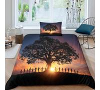 kaiyun Ancient Tree of Wisdom, People Holding Hands Duvet Cover 3 Pieces Pattern Printed Bedding Bed Linen Sets with Zipper Closure Soft Microfiber Single（135x200cm）
