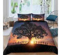 kaiyun Ancient Tree of Wisdom, People Holding Hands Duvet Cover Set 3D Print Bedding Pattern Microfibre With Pillowcase For Kid Teens Adults King（220x240cm）