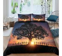 kaiyun Ancient Tree of Wisdom, People Holding Hands Printed Comforter Cover Set 3D Print Quilt Covers Microfibre Bedding 3 Pcs Set with Pillow Case for Kids Teens Adults Double（200x200cm）