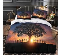 kaiyun Ancient Tree of Wisdom, People Holding Hands Printed Duvet Cover, 3Pcs with Pillowcase Bedding Bed Set,Microfibre Quilt Covers,3D Print, for Children Kids Boys Girls Super King（260x220cm）