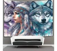 kaiyun Animal Portrait Art Decorations Tapestry Native American Wolf 3D Printing Wall Blanket Wall Hanging for Living Room Bedroom Dorm Decor 100cmx150cm