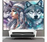kaiyun Animal Portrait Art Tapestry Wall Hanging Native American Wolf Wall Art for Living Room Bedroom Dorm 180cmx230cm