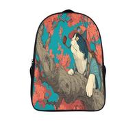 kaiyun Anime Style Kids Children's School Backpack Cat on The Tree with Pipe And Flowers in His Mouth Bookbags Casual Travel Rucksack Boys Girls Large Capacity Daypack 16 inch