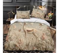 kaiyun Arabian Gazelle Printed Duvet Cover Set 3 Piece Microfiber Quilt Cover 3D Desert Wildflowers in Bloom Patterned Easy Care Bedding Set - Shrink & Fade Resistant Super King（260x220cm）