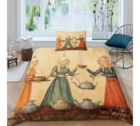 kaiyun Arabic Tea Party Pictures Duvet Cover Set 3D Bedding Set 3 Pieces Ultra Soft Microfiber Comforter Cover for Kids Teens Adults Single(135x200cm)