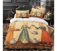kaiyun Arabic Tea Party Pictures Printed Duvet Cover Set 3 Piece Microfiber Quilt Cover 3D Patterned Easy Care Bedding Set - Shrink & Fade Resistant Super King(260x220cm)