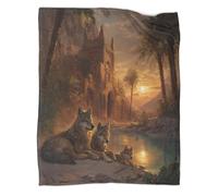 kaiyun As The Sun Sets, A Pack of Wolves Lies Beside A Desert Oasis Patterned Throw Warm for Camping Outdoor Lightweight for Sofa Bed 60x80inch(150x200cm)