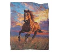 kaiyun At Sunset - Horses Running on The Grass Pattern Blanket Novel Design Dormitory Soft Comfortable Fluffy Bedding Four Seasons 40x50inch(100x130cm)