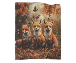 kaiyun Autumn Fox Trio Outdoor Camping Printed Soft Breathable Warm Blanket Wild Animal Art Style Four Seasons Bedroom Bedspread 50x60inch(127x152cm)